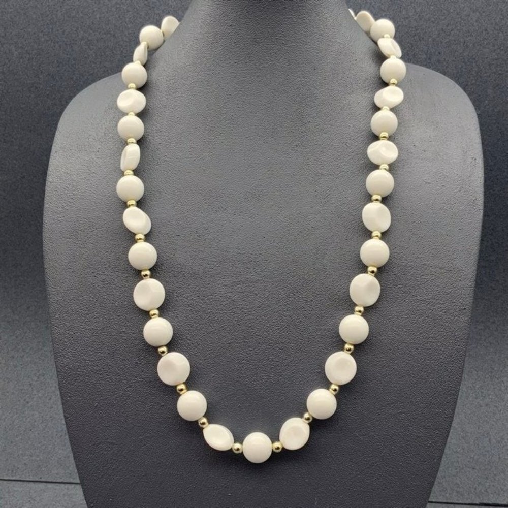 White Gold Retro Necklace Organic Round Spacers